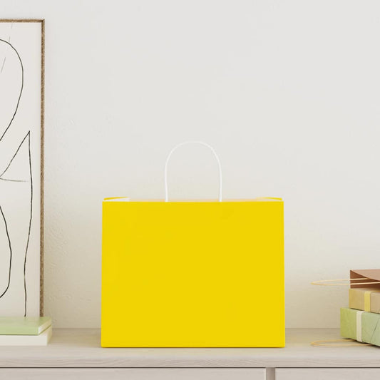 Paper Bags 250 pcs with Handles Yellow 32x22x24 cm