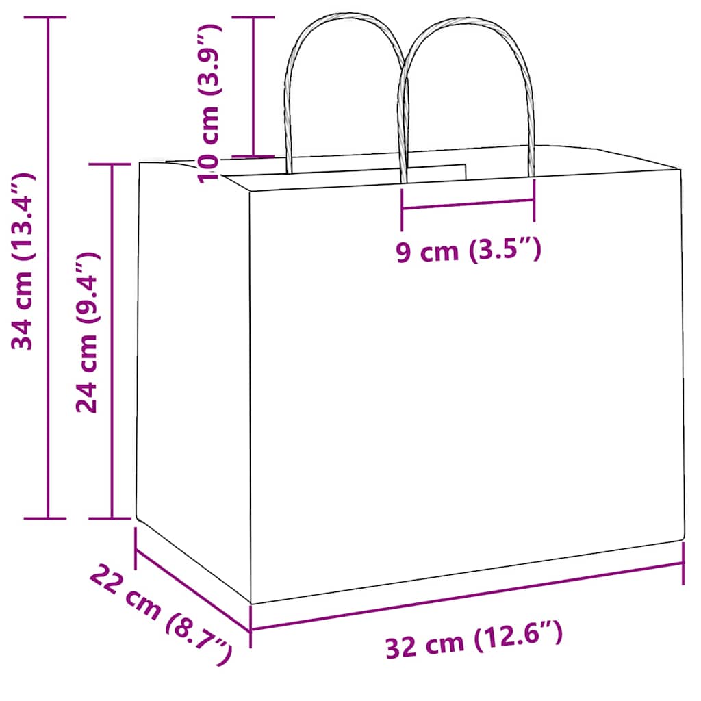 Paper Bags 250 pcs with Handles Yellow 32x22x24 cm