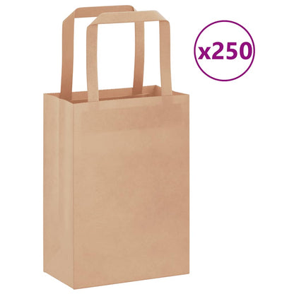 Paper Bags 250 pcs with Handles Brown 15x8x21 cm