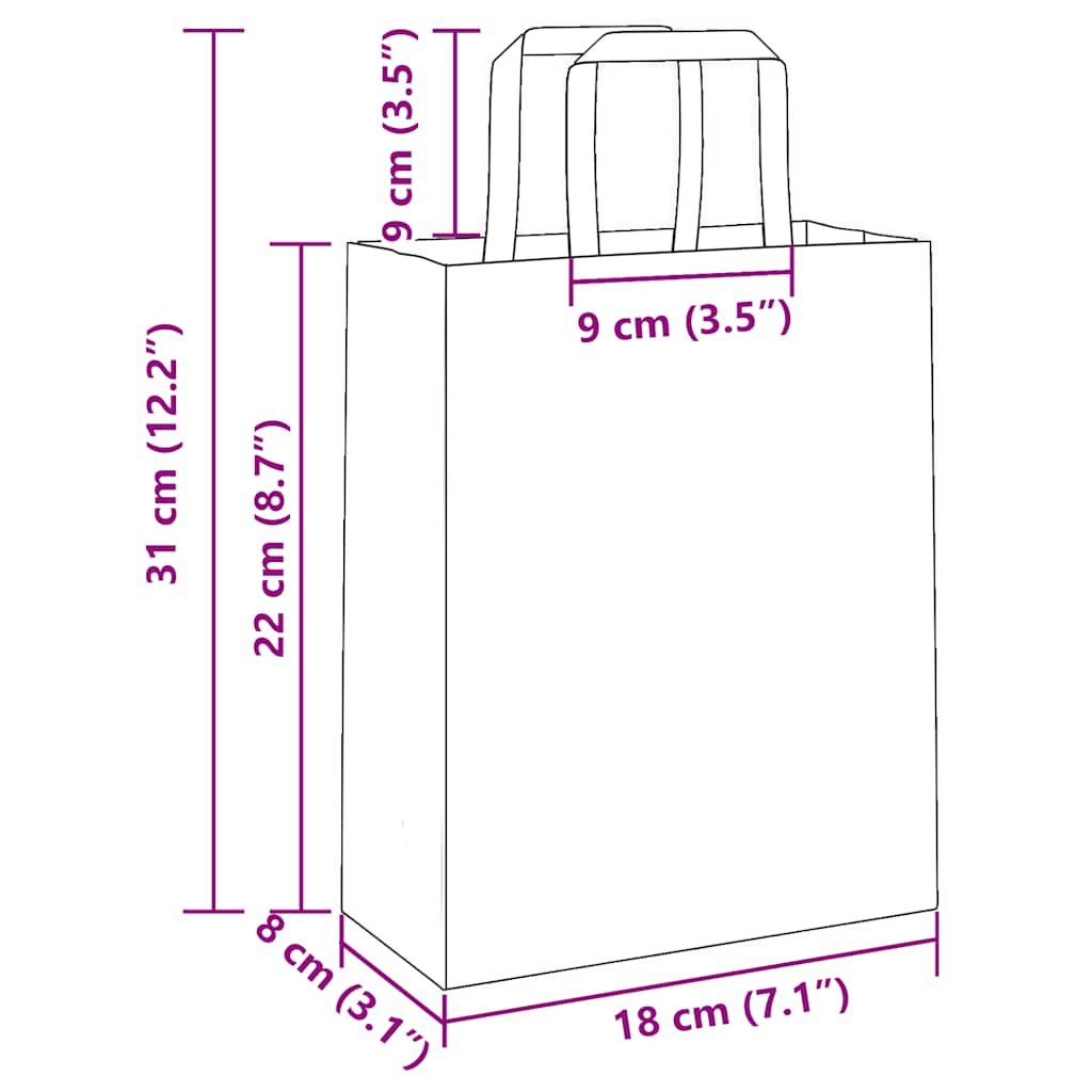Paper Bags 250 pcs with Handles Brown 18x8x22 cm