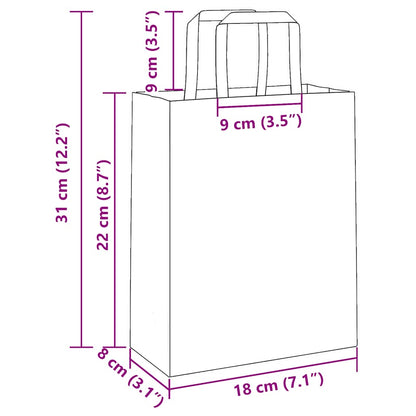 Paper Bags 250 pcs with Handles Brown 18x8x22 cm