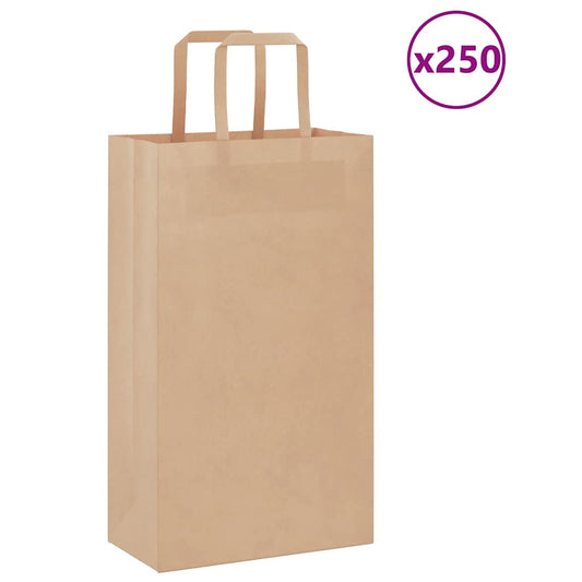 Paper Bags 250 pcs with Handles Brown 21x11x36 cm