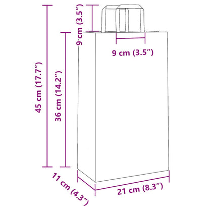 Paper Bags 250 pcs with Handles Brown 21x11x36 cm