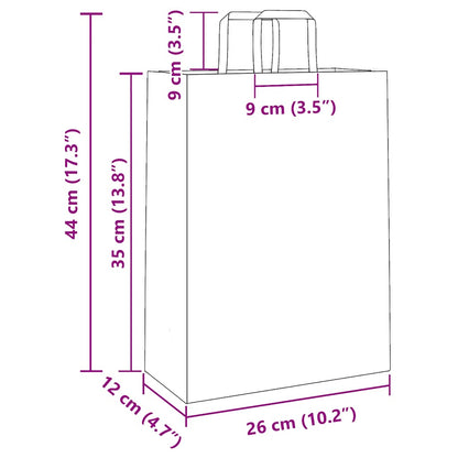 Paper Bags 250 pcs with Handles Brown 26x12x35 cm