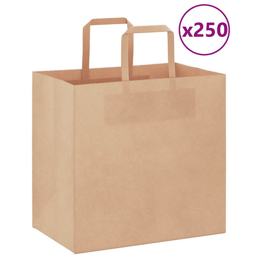 Paper Bags 250 pcs with Handles Brown 26x17x25 cm
