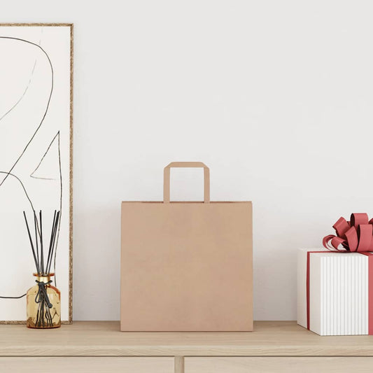 Paper Bags 250 pcs with Handles Brown 26x17x25 cm