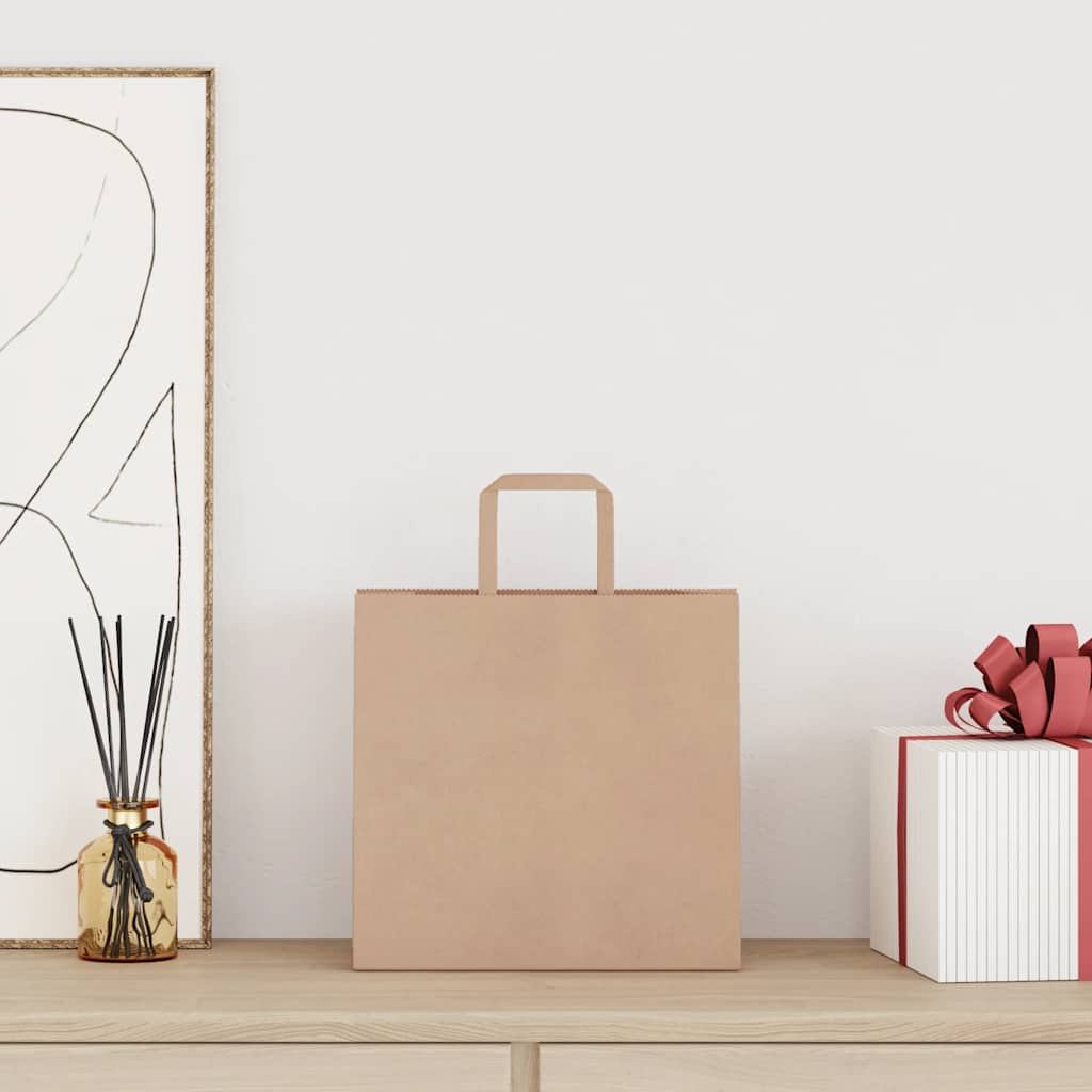Paper Bags 250 pcs with Handles Brown 26x17x25 cm