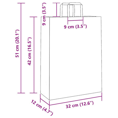 Paper Bags 250 pcs with Handles Brown 32x12x42 cm