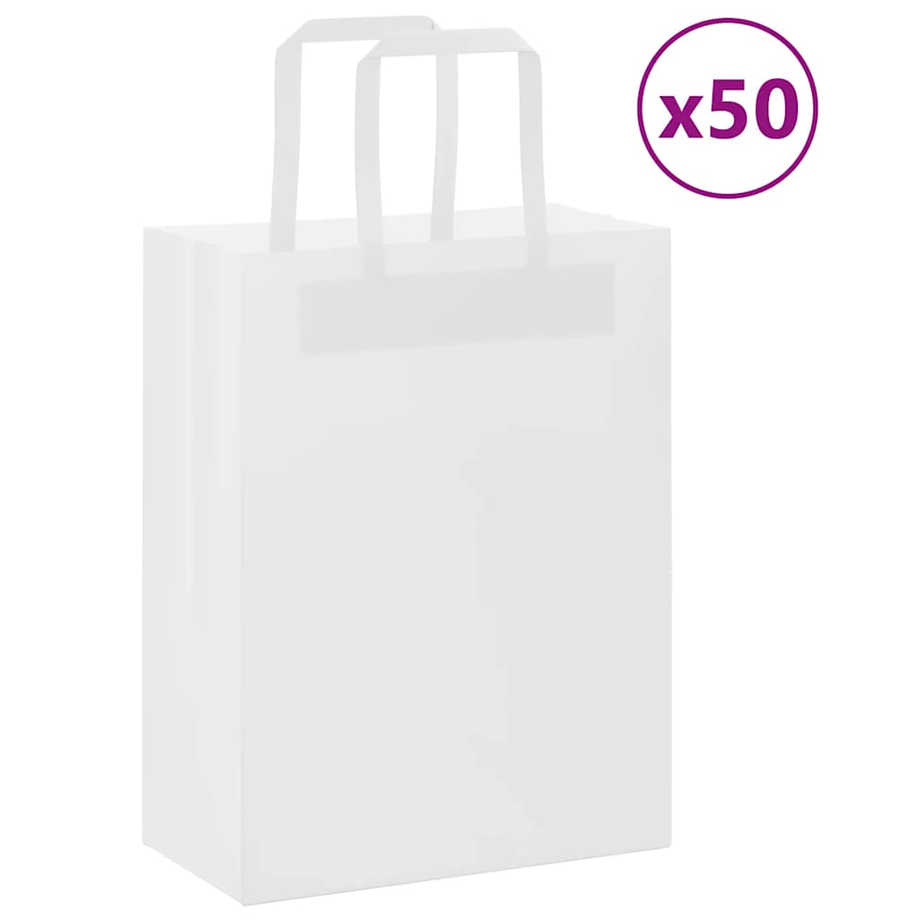 Paper Bags 50 pcs with Handles White 21x11x28 cm