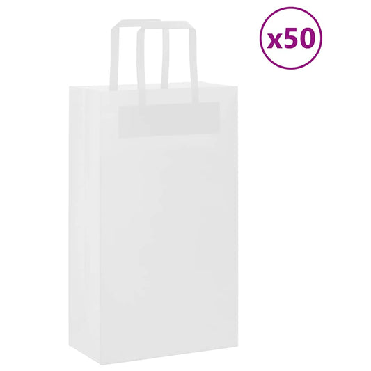 Paper Bags 50 pcs with Handles White 21x11x36 cm