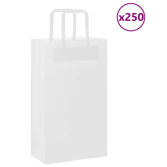 Paper Bags 250 pcs with Handles White 21x11x36 cm