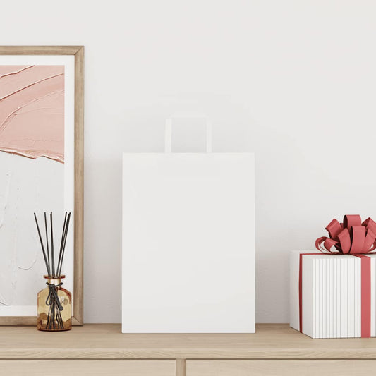 Paper Bags 250 pcs with Handles White 26x12x35 cm