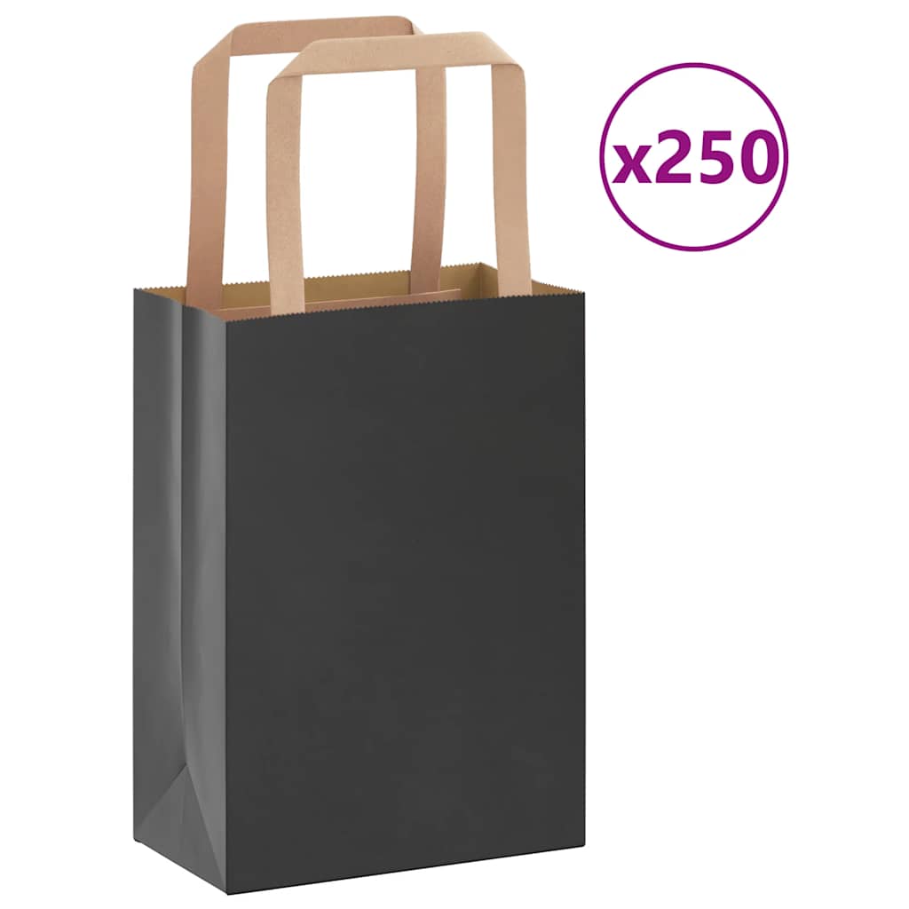 Paper Bags 250 pcs with Handles Black 15x8x21 cm