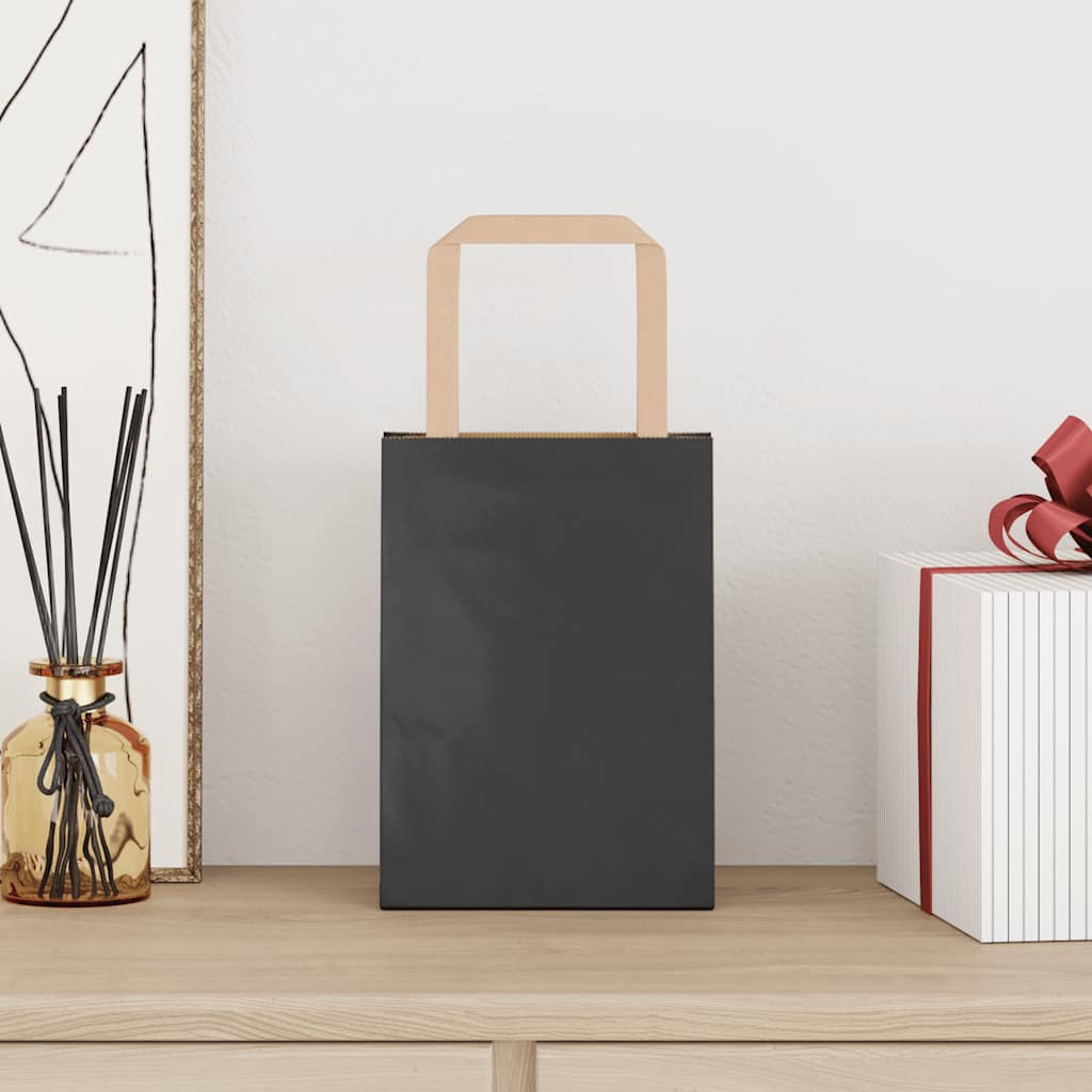 Paper Bags 250 pcs with Handles Black 15x8x21 cm