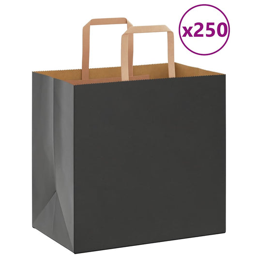 Paper Bags 250 pcs with Handles Black 26x17x25 cm