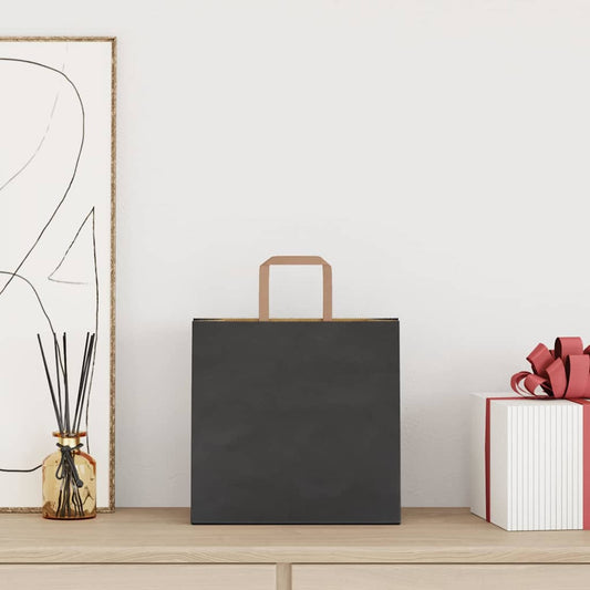 Paper Bags 250 pcs with Handles Black 26x17x25 cm