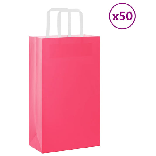 Paper Bags 50 pcs with Handles Pink 21x11x36 cm