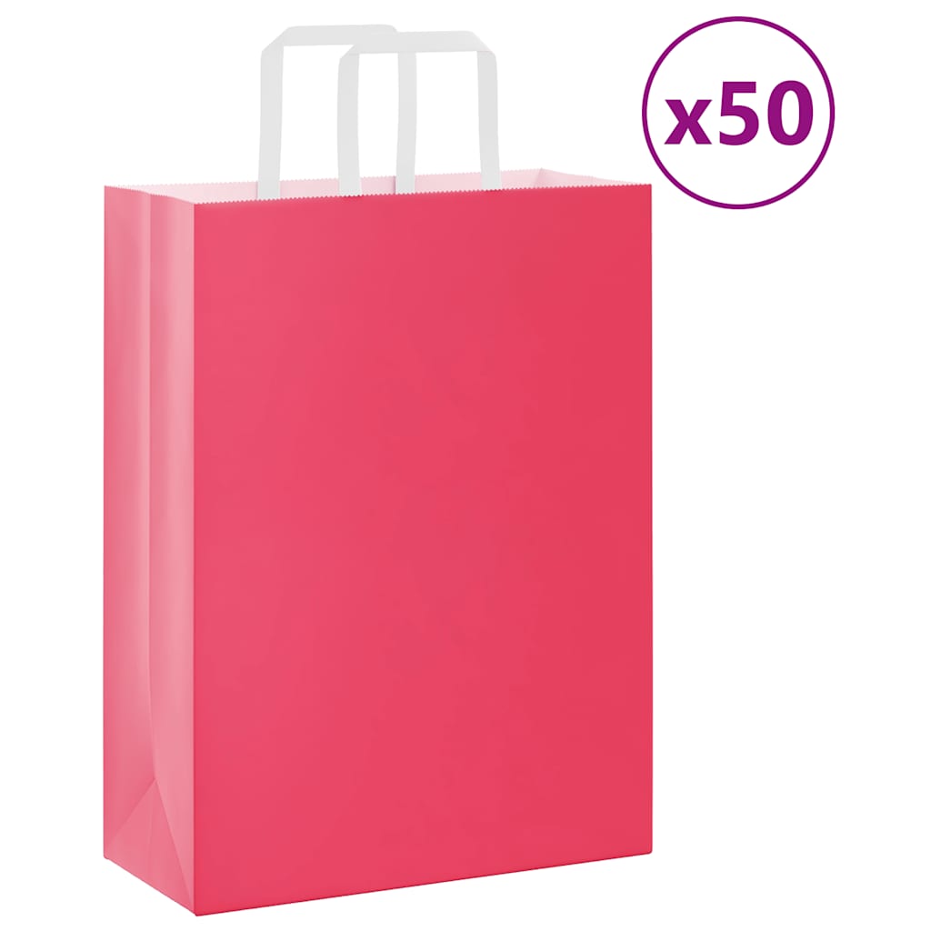Paper Bags 50 pcs with Handles Pink 26x12x35 cm