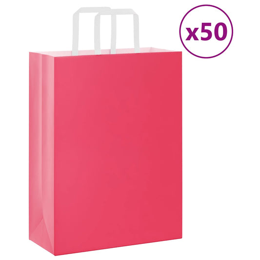 Paper Bags 50 pcs with Handles Pink 26x12x35 cm
