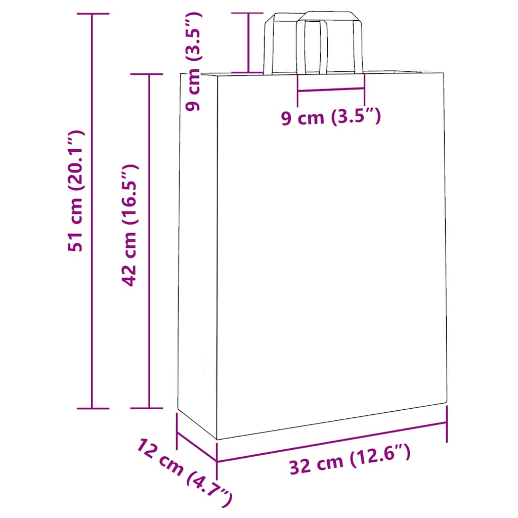 Paper Bags 250 pcs with Handles Pink 32x12x42 cm