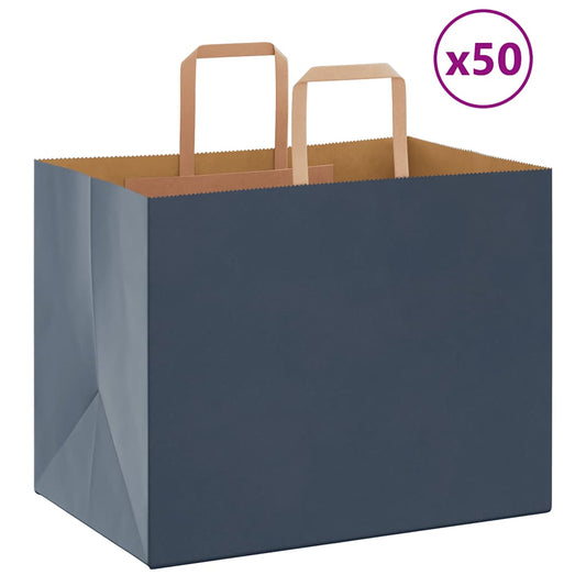 Paper Bags 50 pcs with Handles Blue 32x22x24 cm