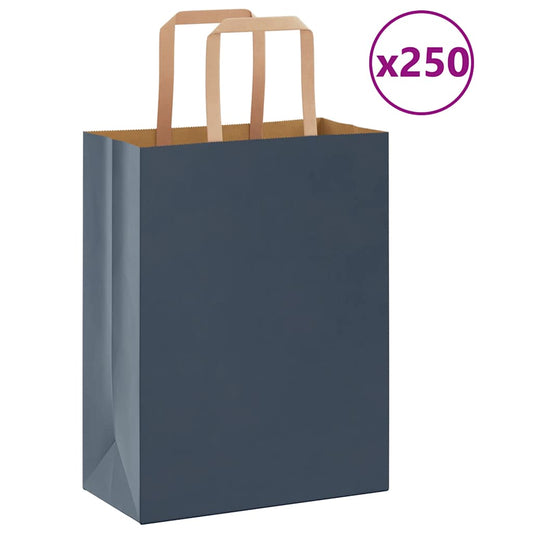 Paper Bags 250 pcs with Handles Blue 21x11x28 cm