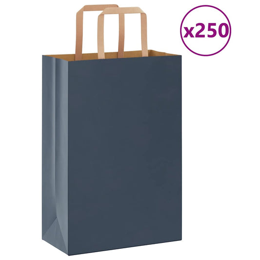 Paper Bags 250 pcs with Handles Blue 21x11x31 cm