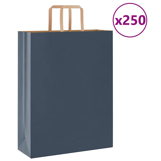 Paper Bags 250 pcs with Handles Blue 32x12x42 cm