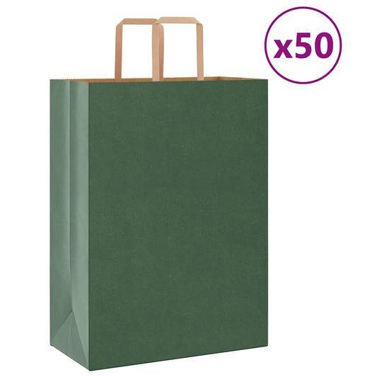 Paper Bags 50 pcs with Handles Green 32x17x44 cm