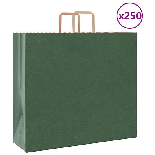 Paper Bags 250 pcs with Handles Green 54x15x49 cm