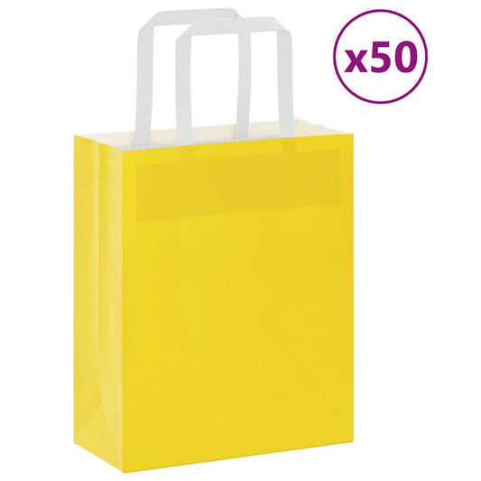 Paper Bags 50 pcs with Handles Yellow 18x8x22 cm