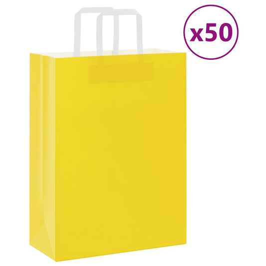 Paper Bags 50 pcs with Handles Yellow 26x12x35 cm