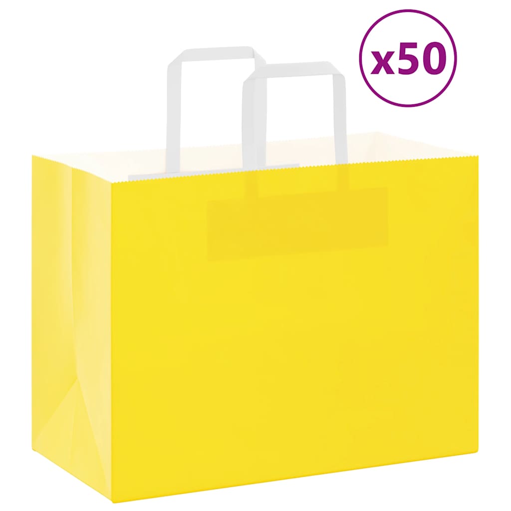 Paper Bags 50 pcs with Handles Yellow 32x17x25 cm