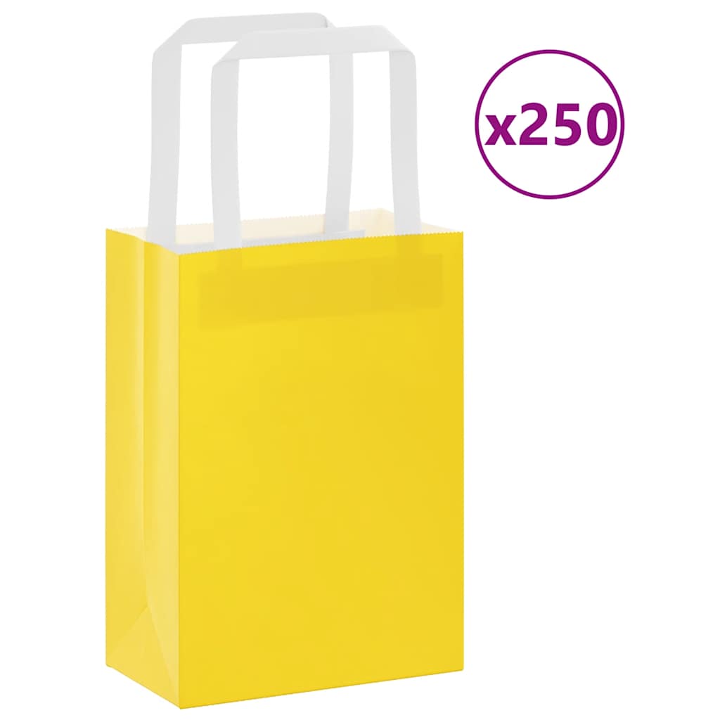 Paper Bags 250 pcs with Handles Yellow 15x8x21 cm