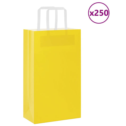 Paper Bags 250 pcs with Handles Yellow 21x11x36 cm