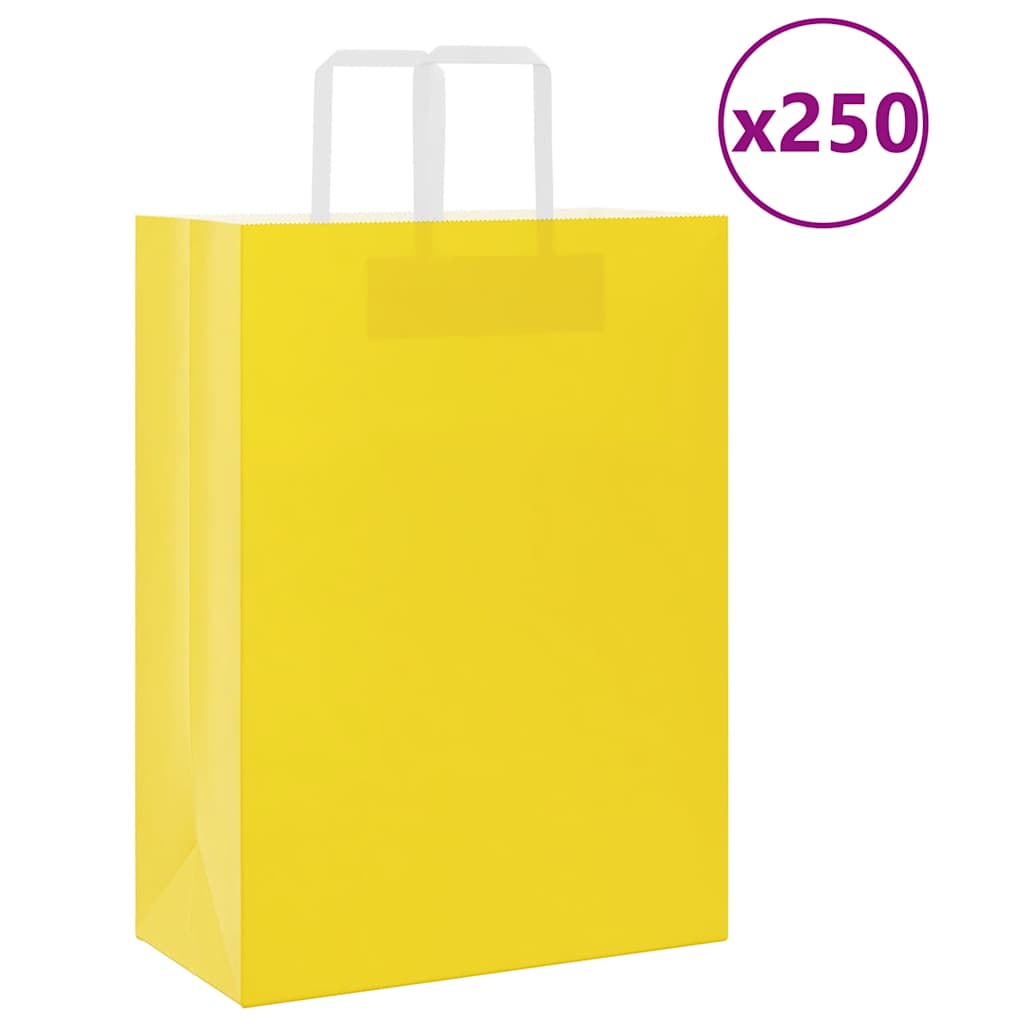 Paper Bags 250 pcs with Handles Yellow 32x17x44 cm