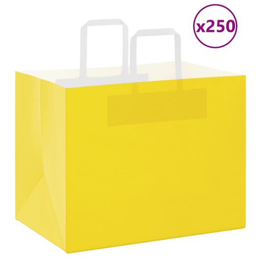 Paper Bags 250 pcs with Handles Yellow 32x22x24 cm