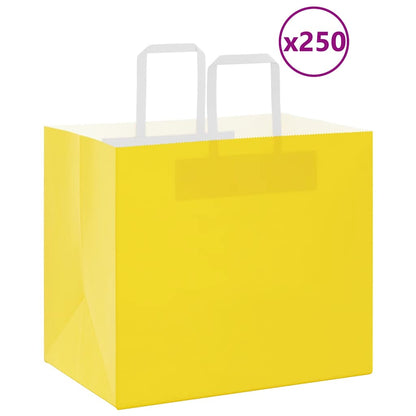 Paper Bags 250 pcs with Handles Yellow 32x22x28 cm