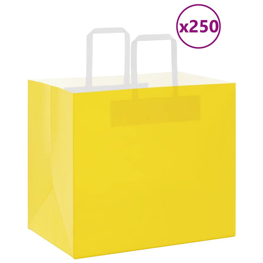 Paper Bags 250 pcs with Handles Yellow 32x22x28 cm
