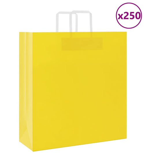 Paper Bags 250 pcs with Handles Yellow 45x17x48 cm