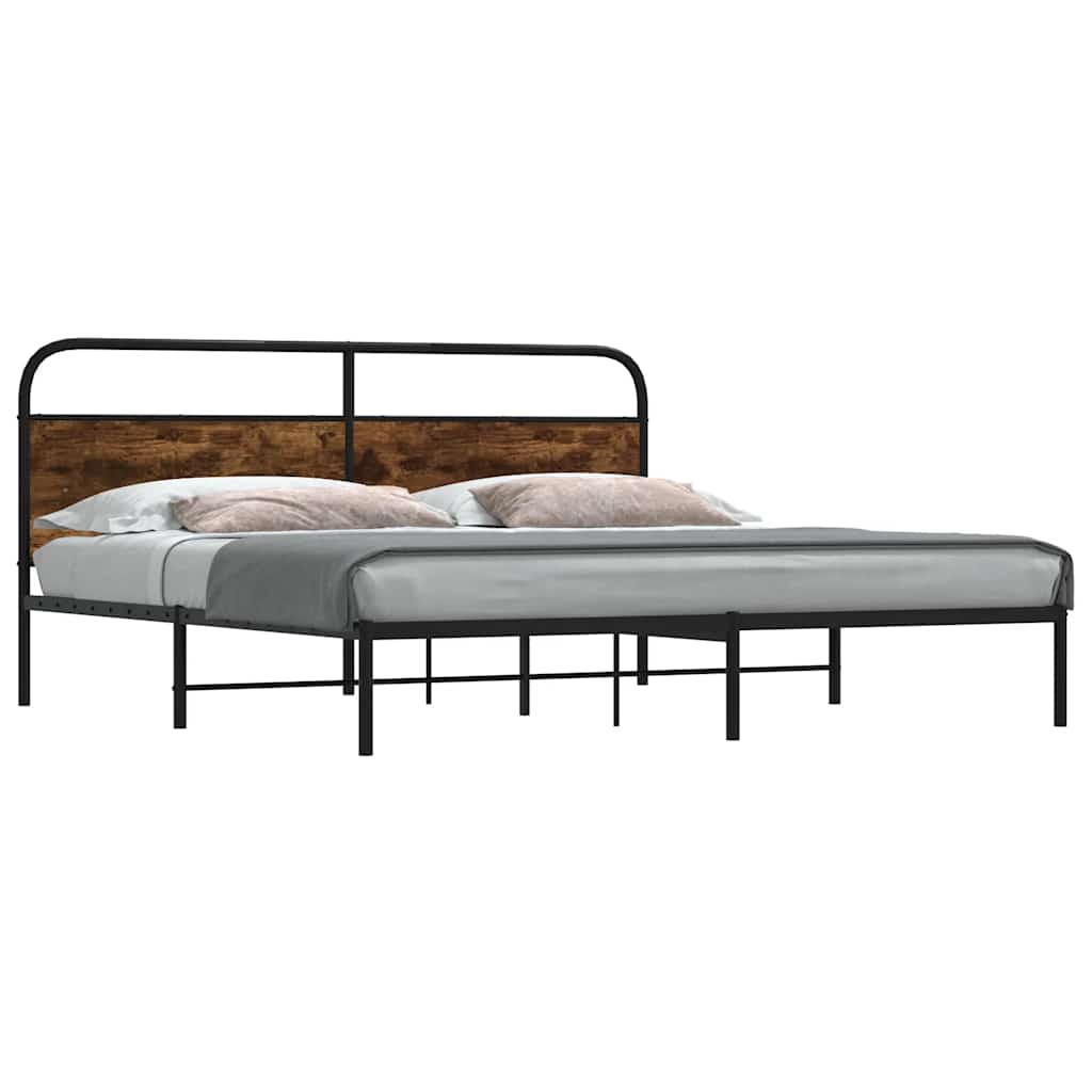 Metal Bed Frame without Mattress Smoked Oak 180x200 cm Super King