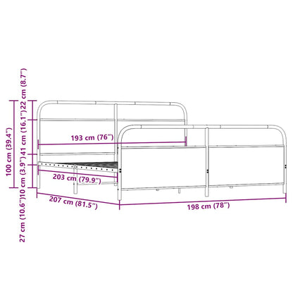 Metal Bed Frame without Mattress Smoked Oak 193x203 cm