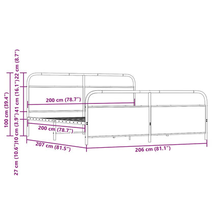 Metal Bed Frame without Mattress Sonoma Oak 200x200 cm