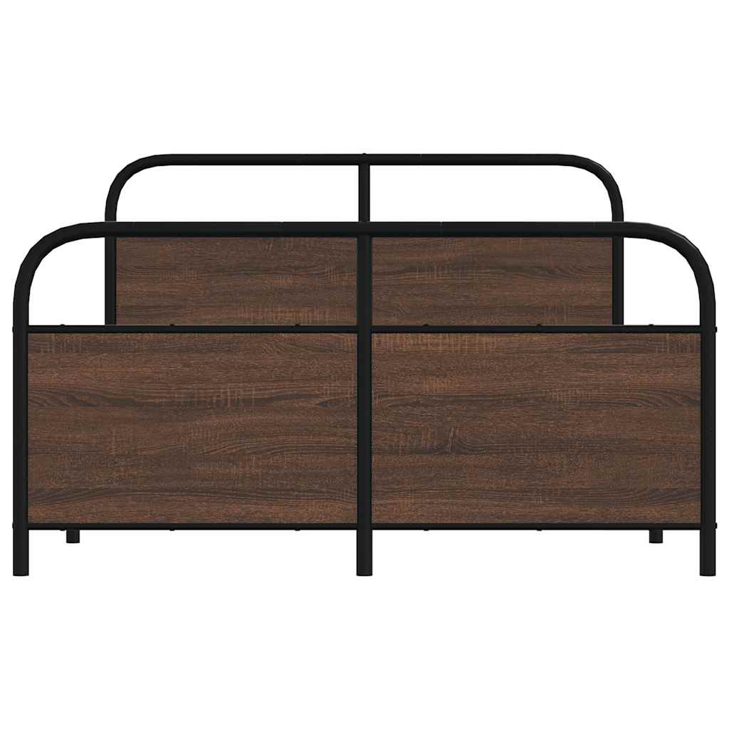 Metal Bed Frame without Mattress Brown Oak 137x190 cm