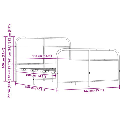 Metal Bed Frame without Mattress Brown Oak 137x190 cm