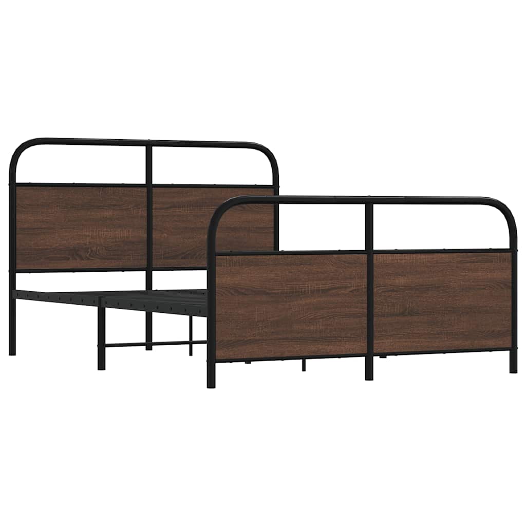 Metal Bed Frame without Mattress Brown Oak 140x190 cm