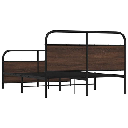 Metal Bed Frame without Mattress Brown Oak 140x190 cm