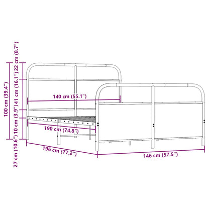 Metal Bed Frame without Mattress Brown Oak 140x190 cm