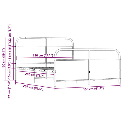 Metal Bed Frame without Mattress Brown Oak 150x200 cm King Size