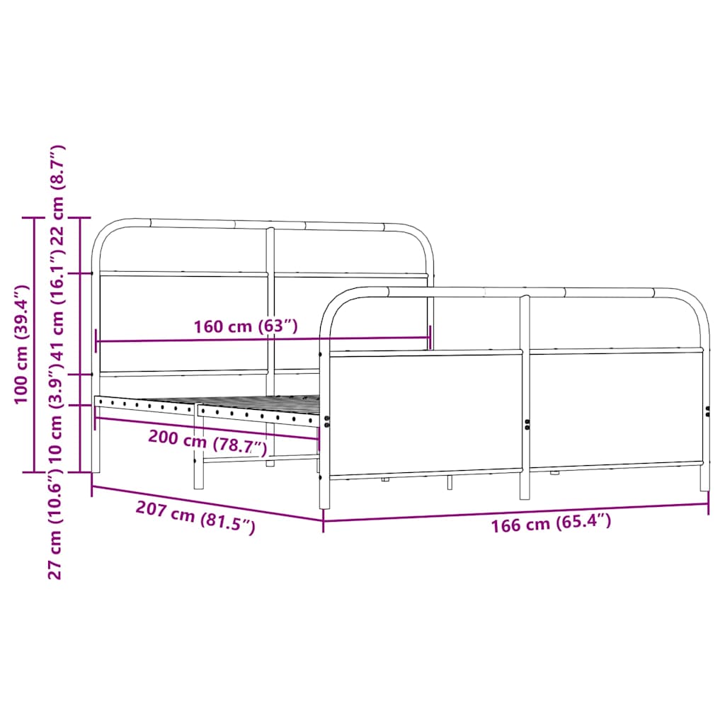 Metal Bed Frame without Mattress Brown Oak 160x200 cm